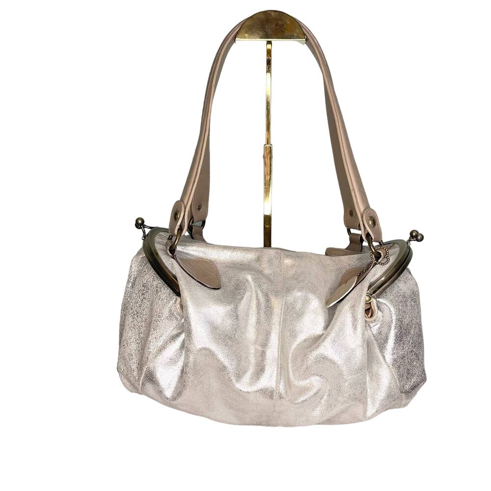 Tano Silver Metallic Side Pocket Zippered Tote Handbag